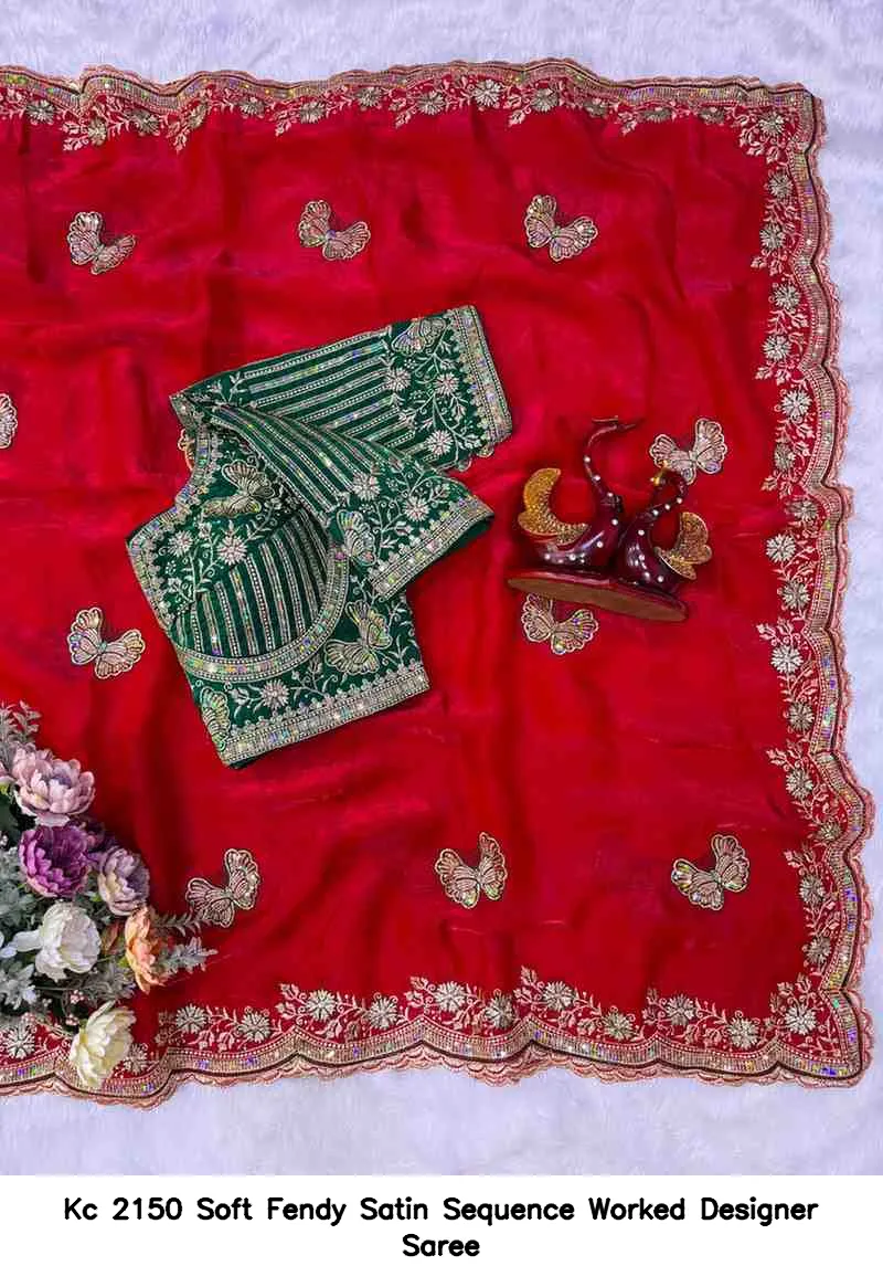 Kc 2150 Soft Fendy Satin Sequence Worked Designer Saree - Image 9