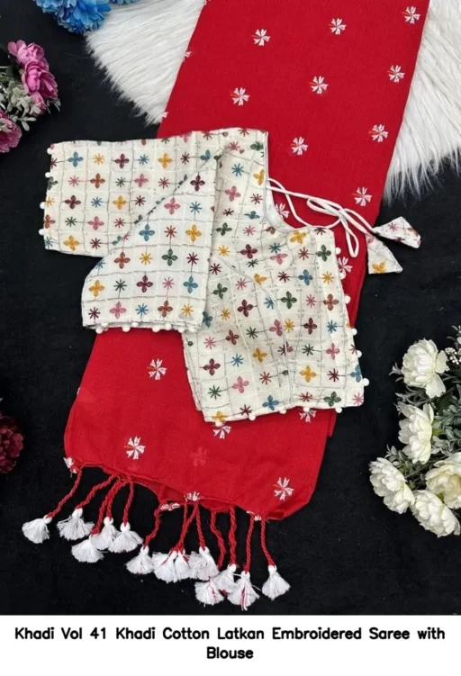 Khadi Vol 41 Khadi Cotton Latkan Embroidered Saree with Blouse