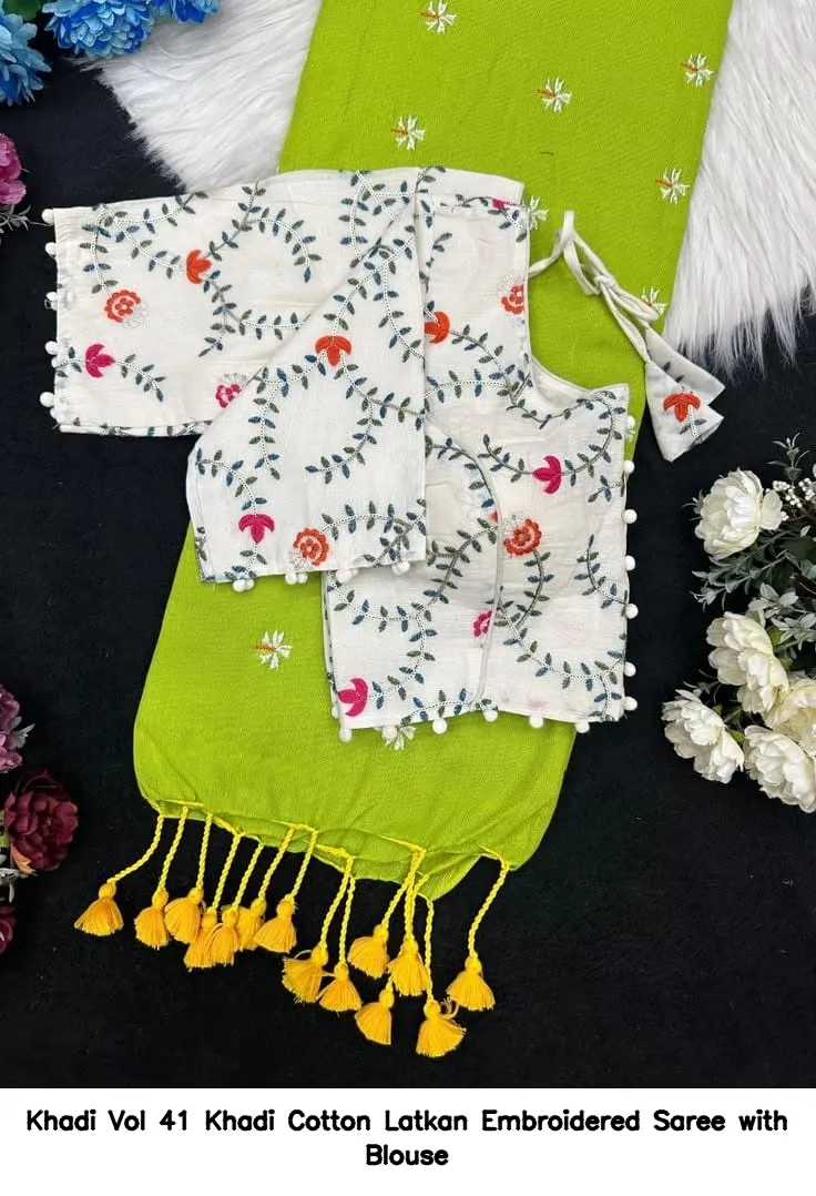 Khadi Vol 41 Khadi Cotton Latkan Embroidered Saree with Blouse - Image 5