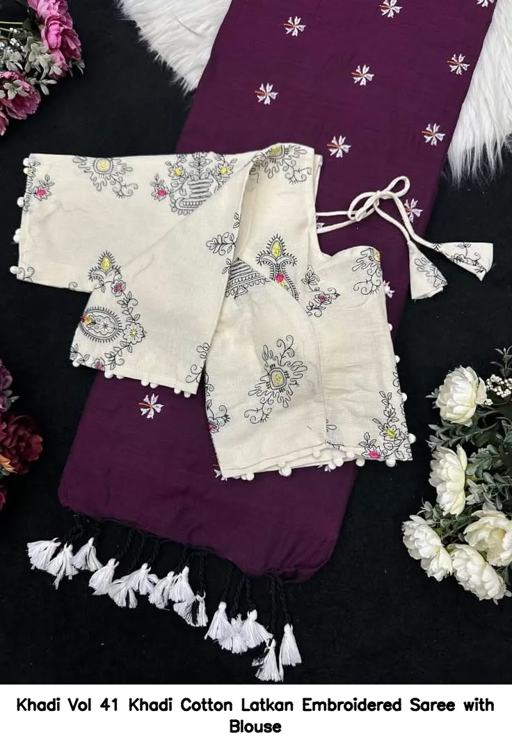 Khadi Vol 41 Khadi Cotton Latkan Embroidered Saree with Blouse - Image 7