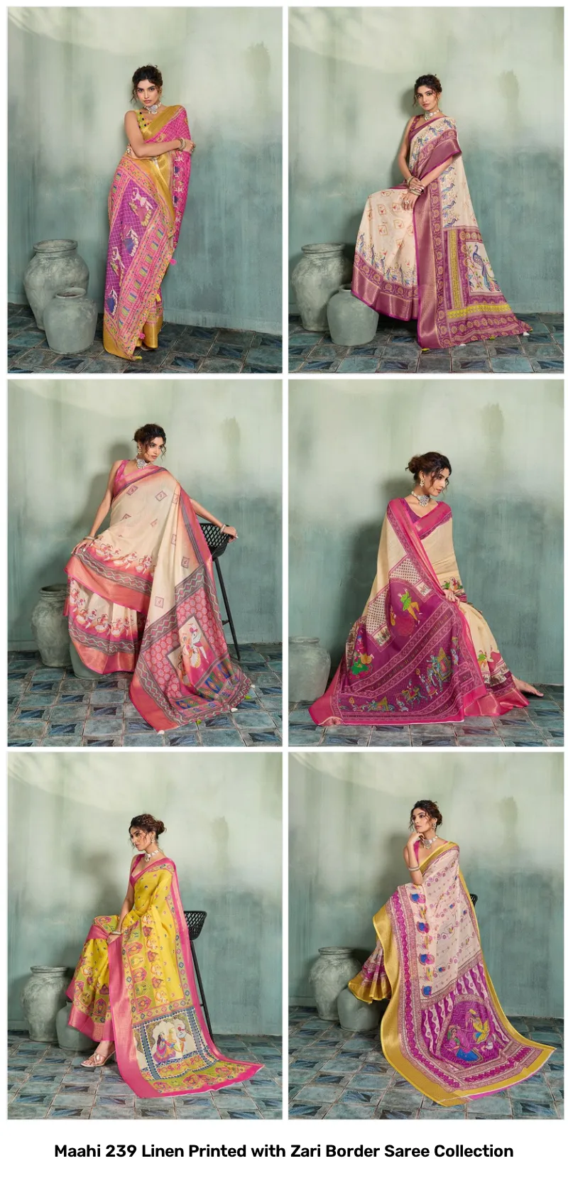 Maahi 239 Linen Printed with Zari Border Saree Collection - Image 5