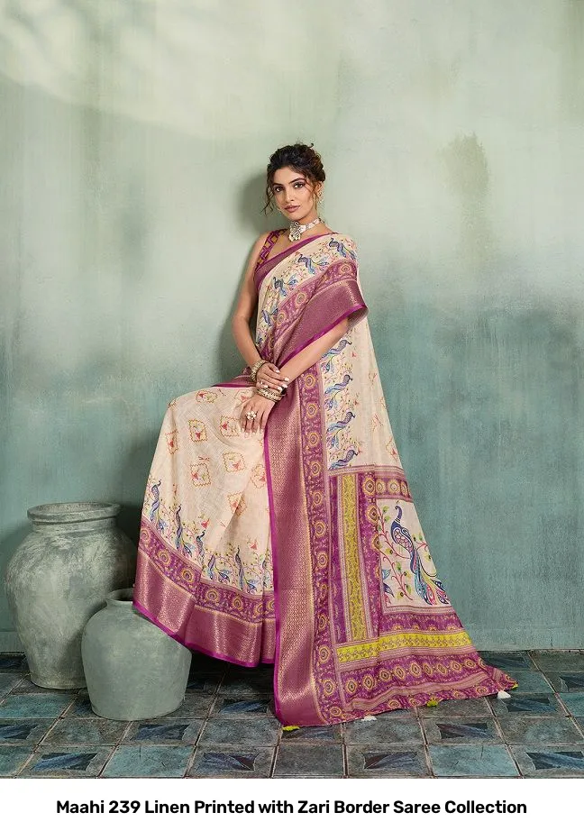 Maahi 239 Linen Printed with Zari Border Saree Collection - Image 8