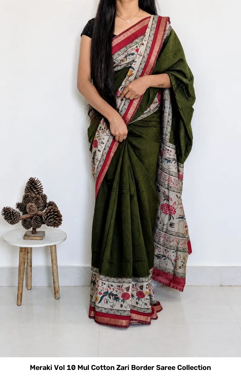 Meraki Vol 10 Mul Cotton Zari Border Saree Collection - Image 7