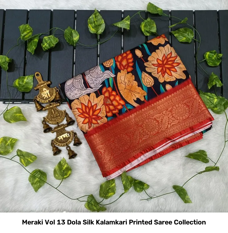 Meraki Vol 13 Dola Silk Kalamkari Printed Saree Collection - Image 10