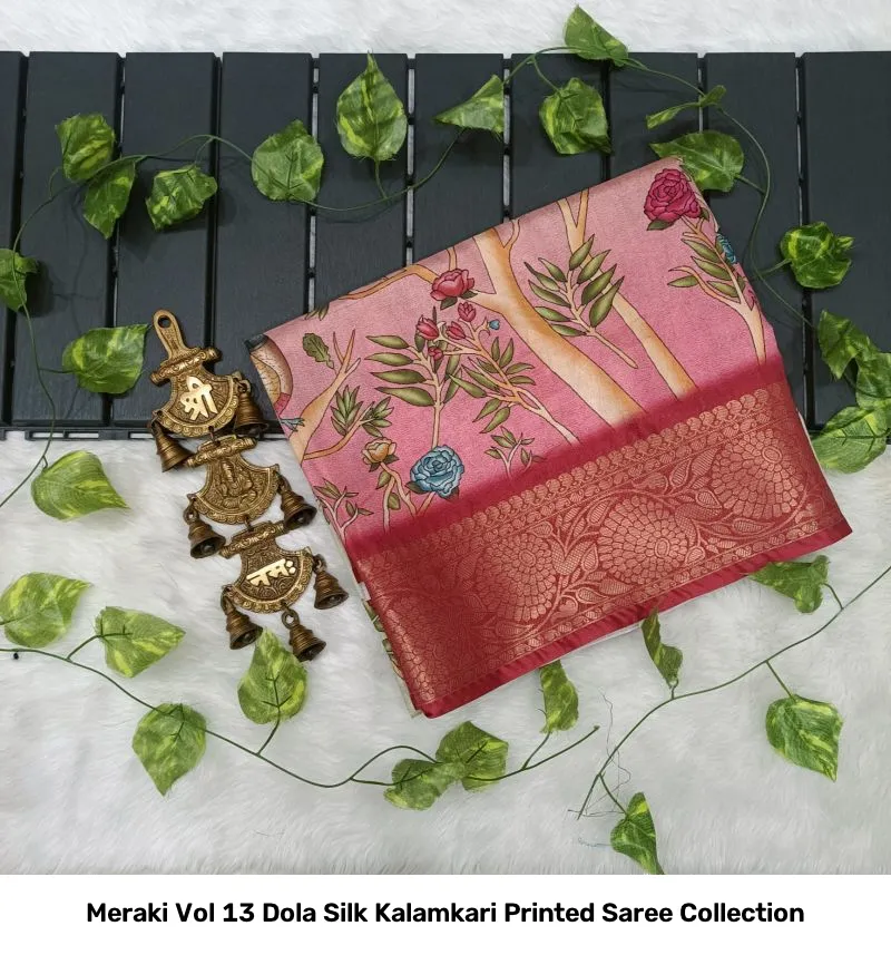 Meraki Vol 13 Dola Silk Kalamkari Printed Saree Collection - Image 4