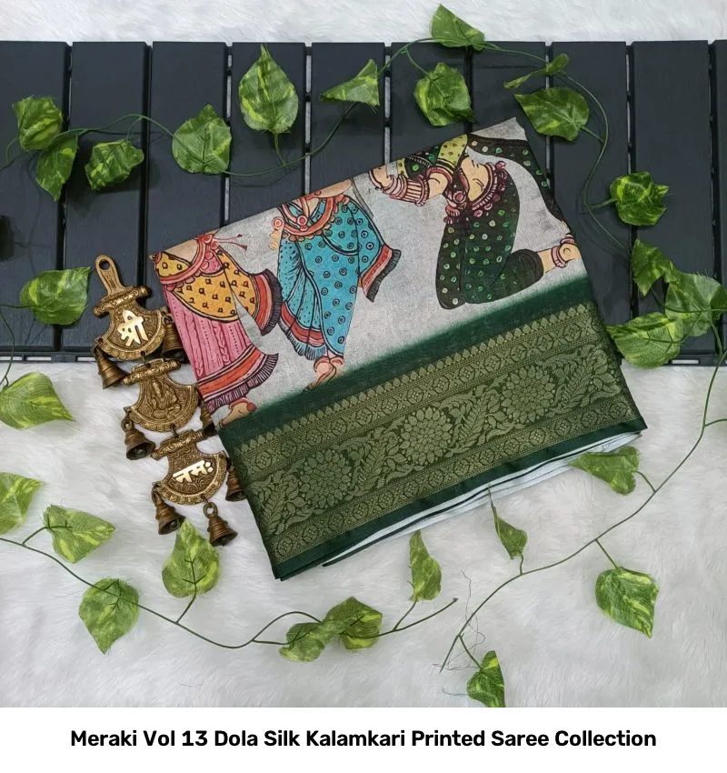 Meraki Vol 13 Dola Silk Kalamkari Printed Saree Collection - Image 5