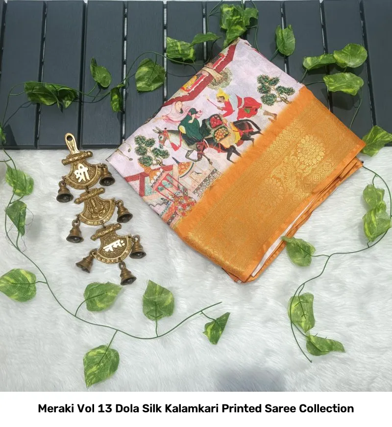 Meraki Vol 13 Dola Silk Kalamkari Printed Saree Collection - Image 6