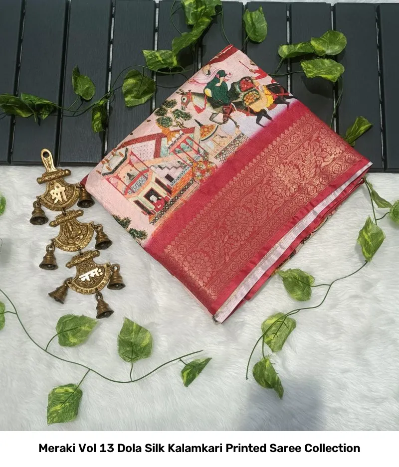 Meraki Vol 13 Dola Silk Kalamkari Printed Saree Collection - Image 7