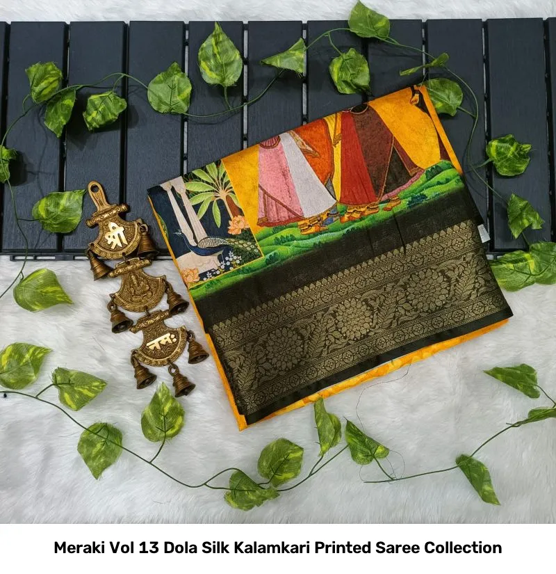 Meraki Vol 13 Dola Silk Kalamkari Printed Saree Collection - Image 8