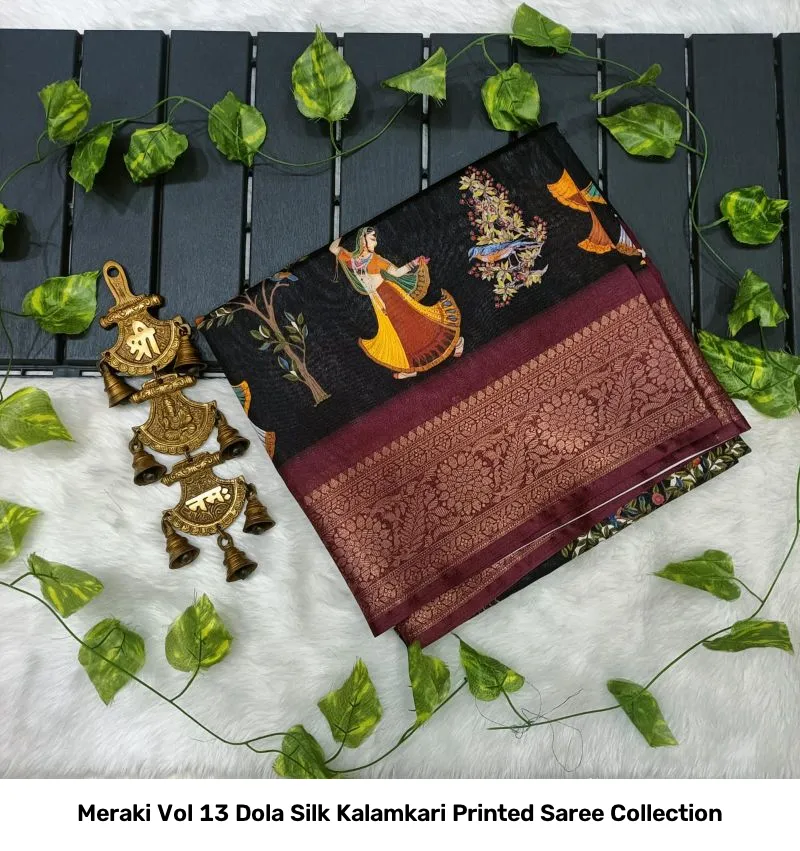 Meraki Vol 13 Dola Silk Kalamkari Printed Saree Collection - Image 9