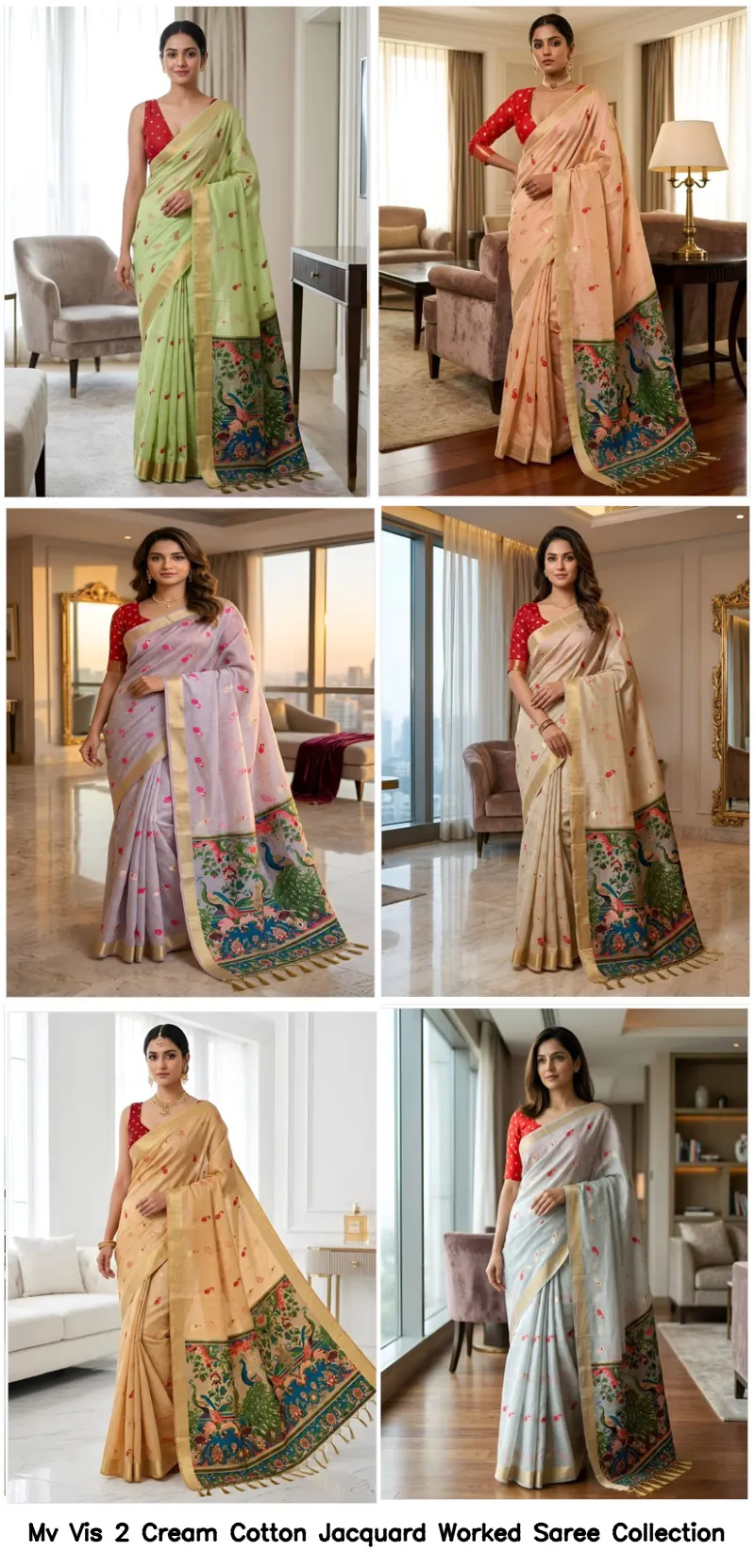 Mv Vis 2 Cream Cotton Jacquard Worked Saree Collection - Image 19