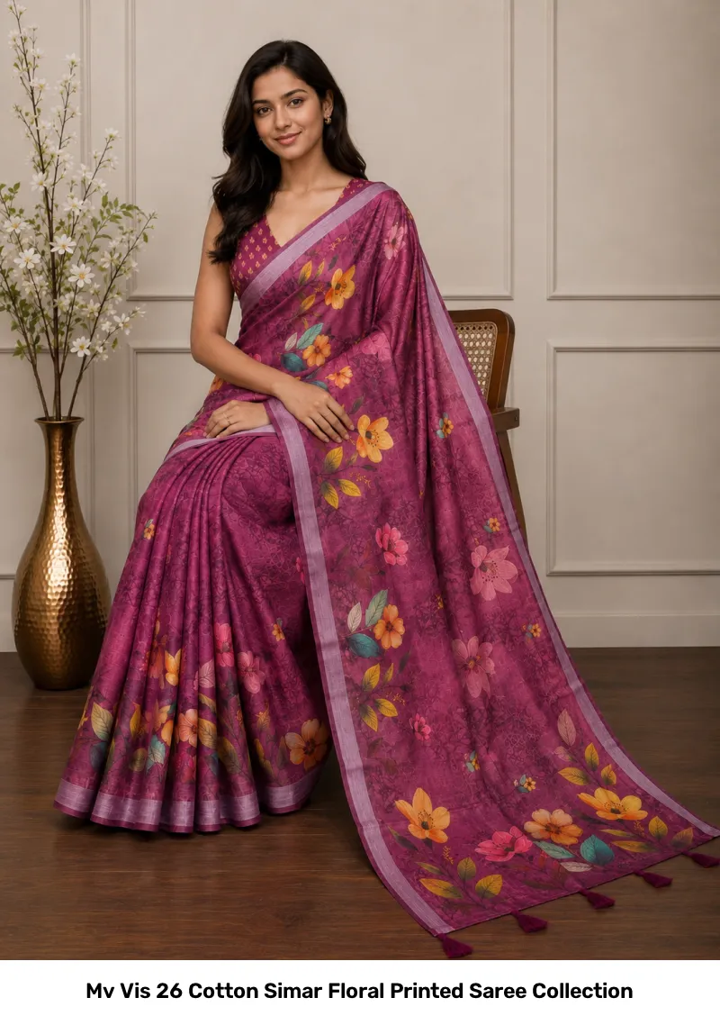 Mv Vis 26 Cotton Simar Floral Printed Saree Collection - Image 7