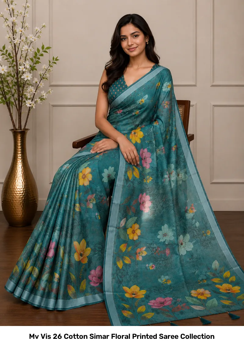 Mv Vis 26 Cotton Simar Floral Printed Saree Collection - Image 8