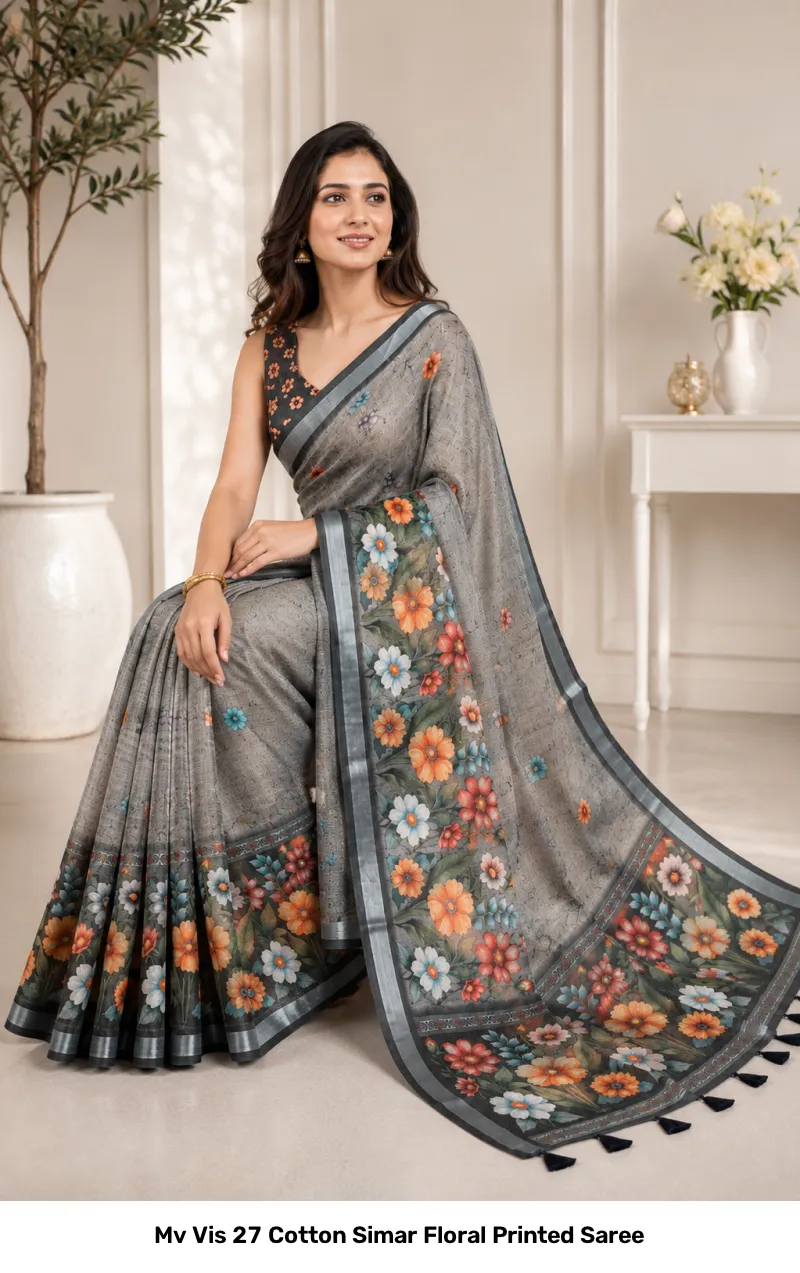 Mv Vis 27 Cotton Simar Floral Printed Saree - Image 2