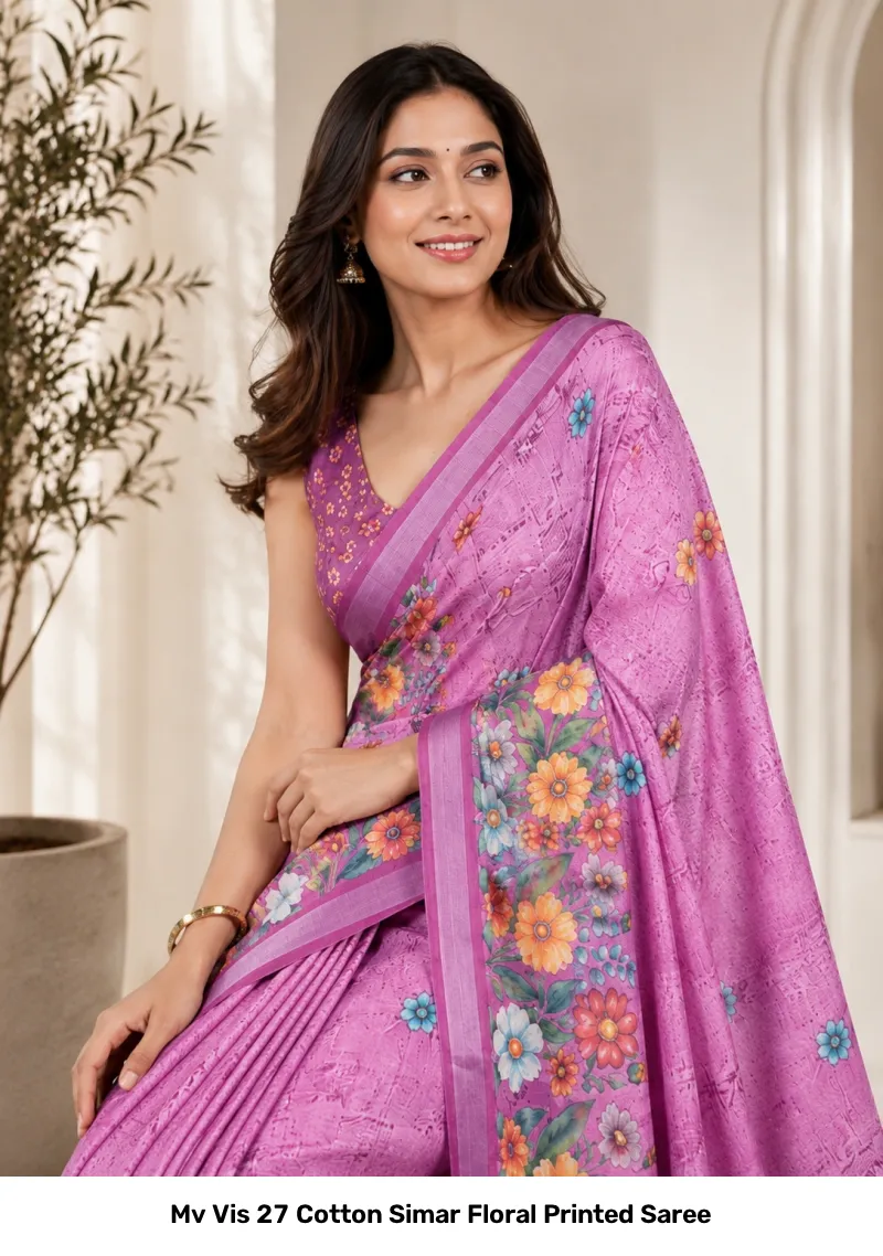 Mv Vis 27 Cotton Simar Floral Printed Saree - Image 3