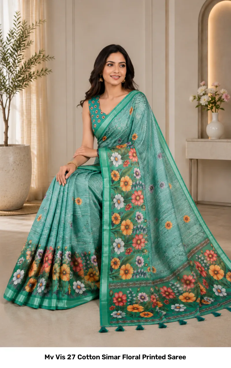Mv Vis 27 Cotton Simar Floral Printed Saree - Image 4