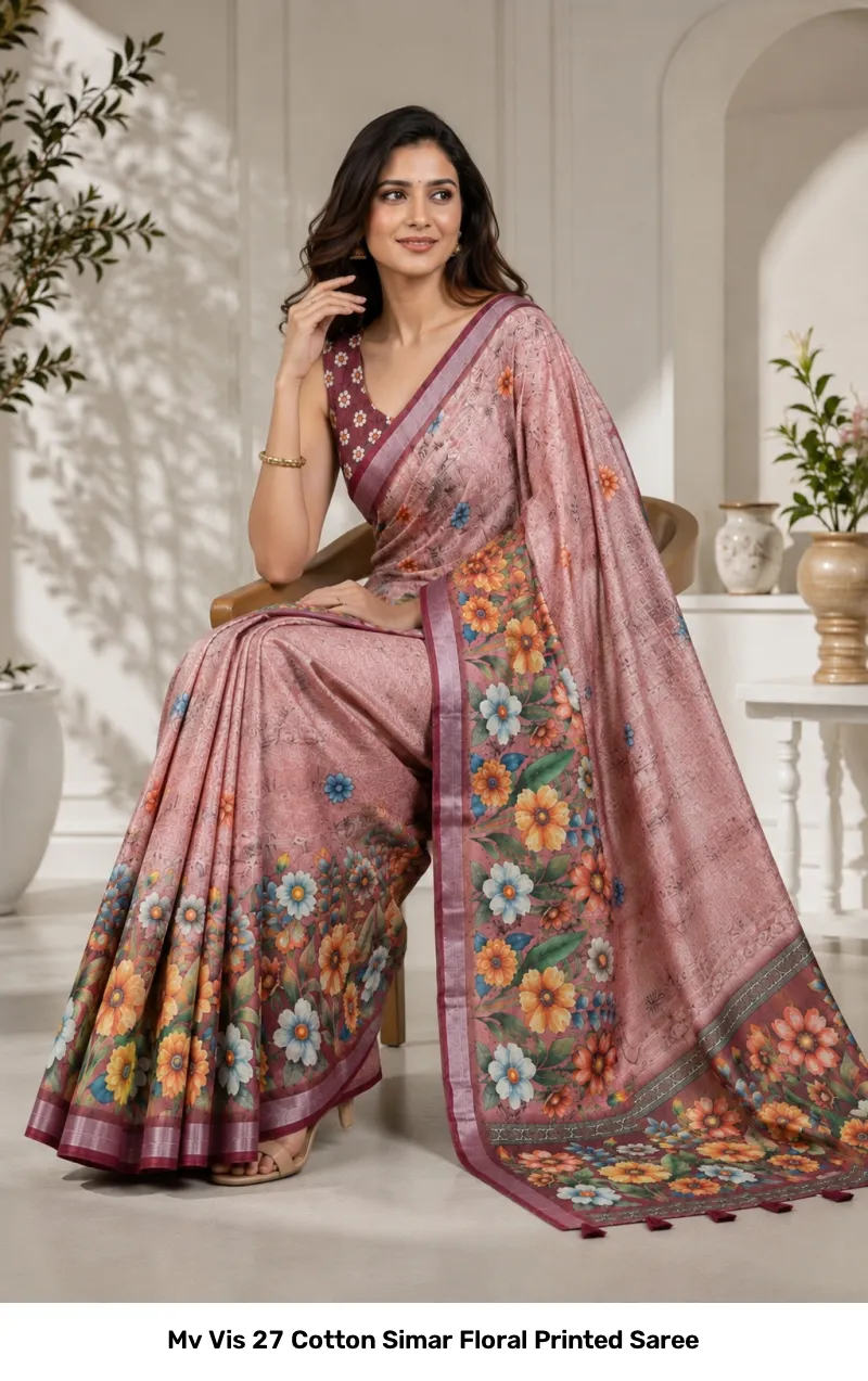 Mv Vis 27 Cotton Simar Floral Printed Saree - Image 5