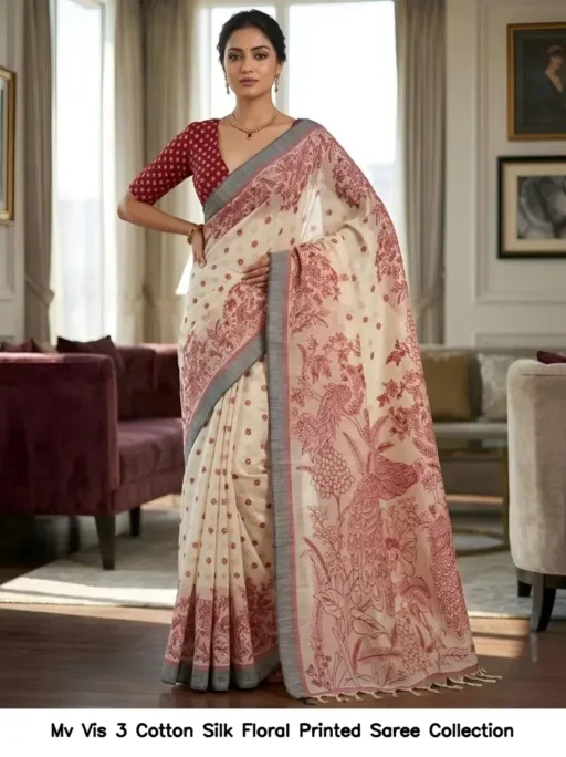 Mv Vis 3 Cotton Silk Floral Printed Saree Collection