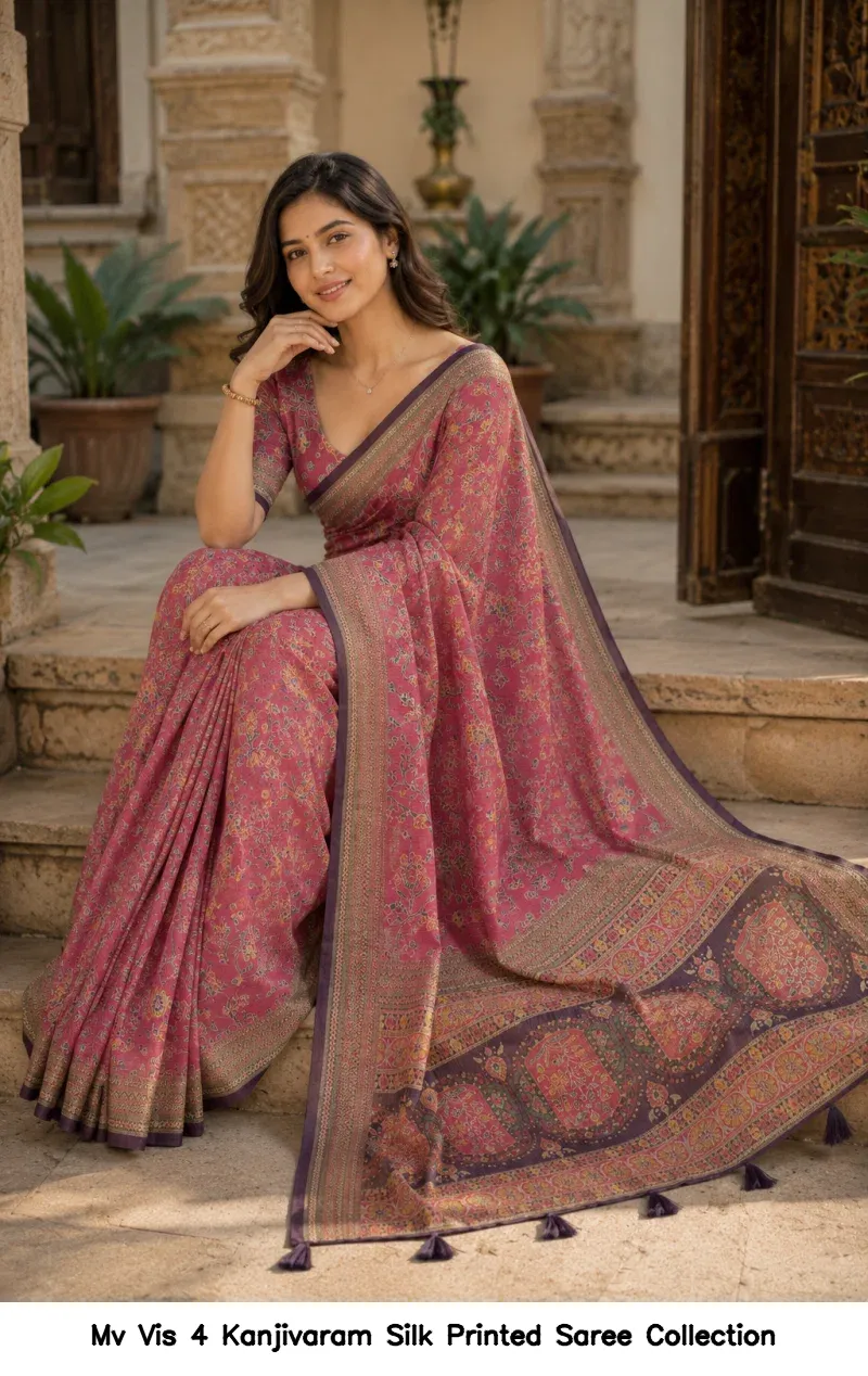 Mv Vis 4 Kanjivaram Silk Printed Saree Collection