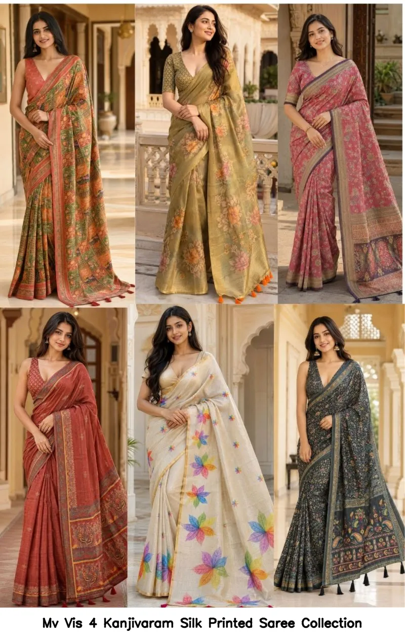 Mv Vis 4 Kanjivaram Silk Printed Saree Collection - Image 3