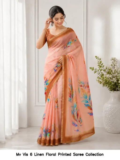 Mv Vis 6 Linen Floral Printed Saree Collection