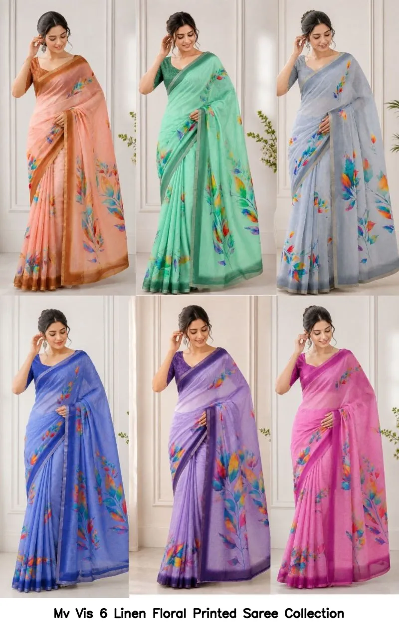 Mv Vis 6 Linen Floral Printed Saree Collection - Image 2