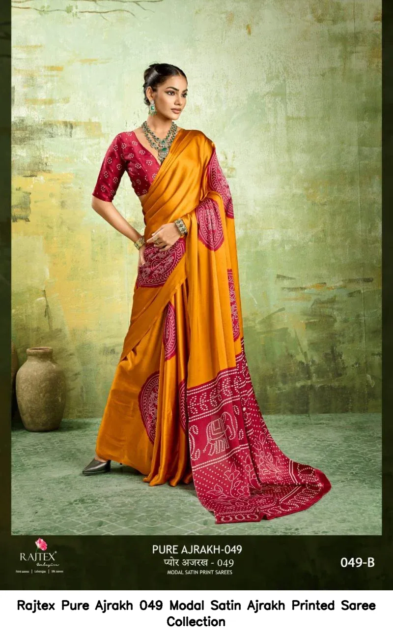 Rajtex Pure Ajrakh 049 Modal Satin Ajrakh Printed Saree Collection - Image 2