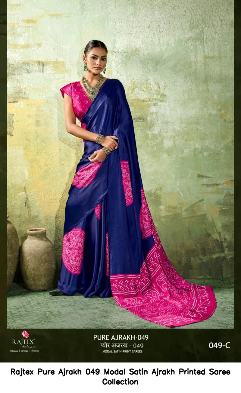 Rajtex Pure Ajrakh 049 Modal Satin Ajrakh Printed Saree Collection - Image 3