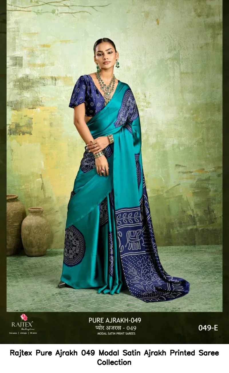 Rajtex Pure Ajrakh 049 Modal Satin Ajrakh Printed Saree Collection - Image 7