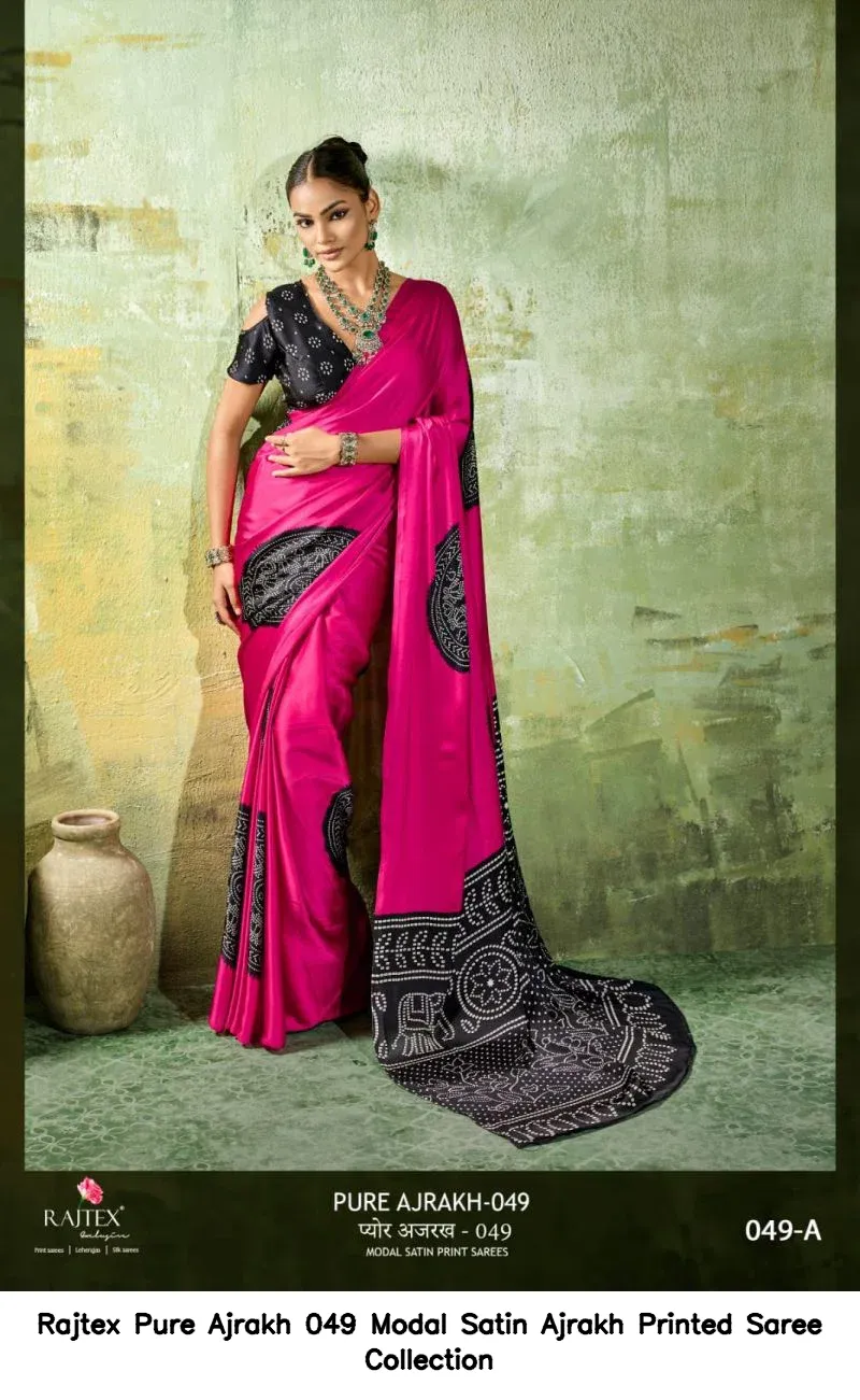 Rajtex Pure Ajrakh 049 Modal Satin Ajrakh Printed Saree Collection - Image 8