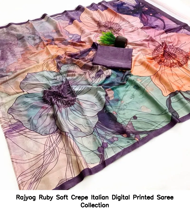 Rajyog Ruby Soft Crepe Italian Digital Printed Saree Collection - Image 5