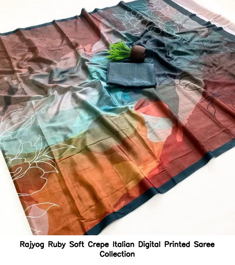 Rajyog Ruby Soft Crepe Italian Digital Printed Saree Collection - Image 9