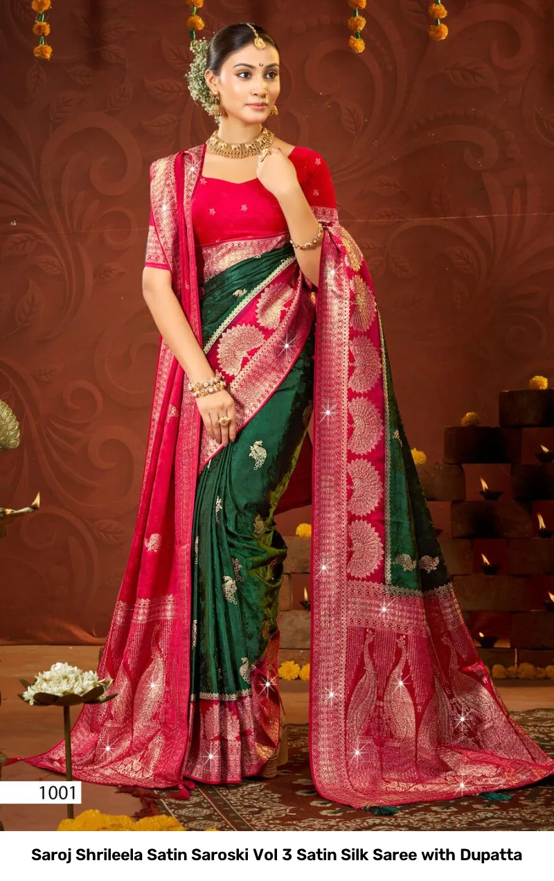 Saroj Shrileela Satin Saroski Vol 3 Satin Silk Saree with Dupatta - Image 2