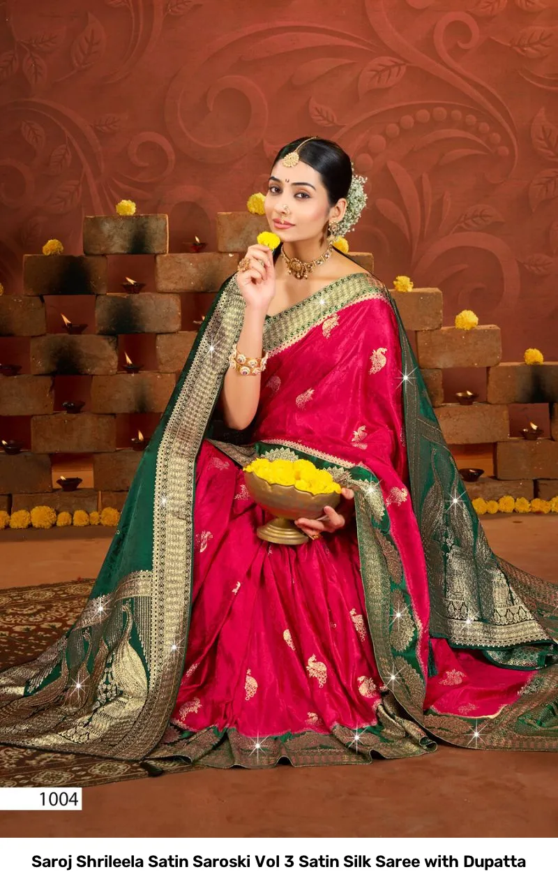Saroj Shrileela Satin Saroski Vol 3 Satin Silk Saree with Dupatta - Image 3