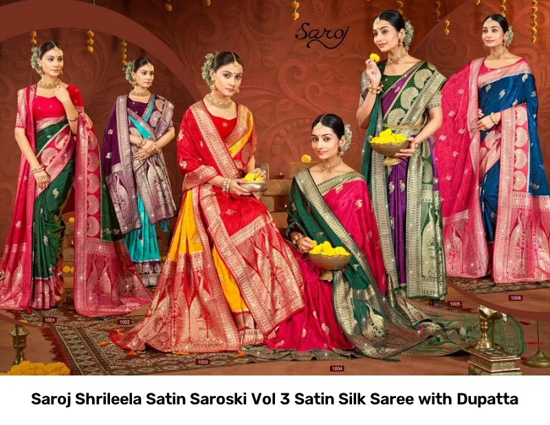 Saroj Shrileela Satin Saroski Vol 3 Satin Silk Saree with Dupatta - Image 4