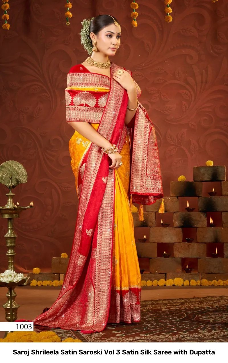 Saroj Shrileela Satin Saroski Vol 3 Satin Silk Saree with Dupatta - Image 5
