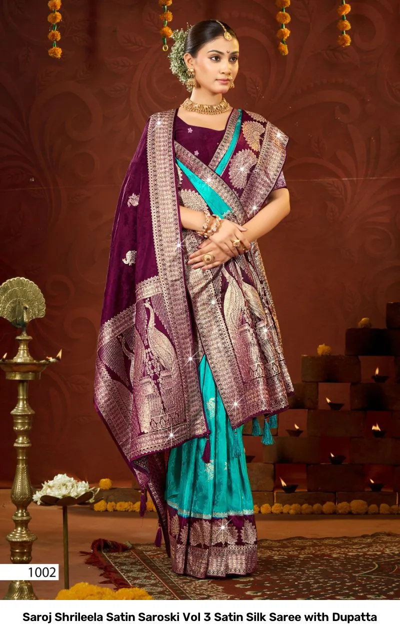 Saroj Shrileela Satin Saroski Vol 3 Satin Silk Saree with Dupatta - Image 6