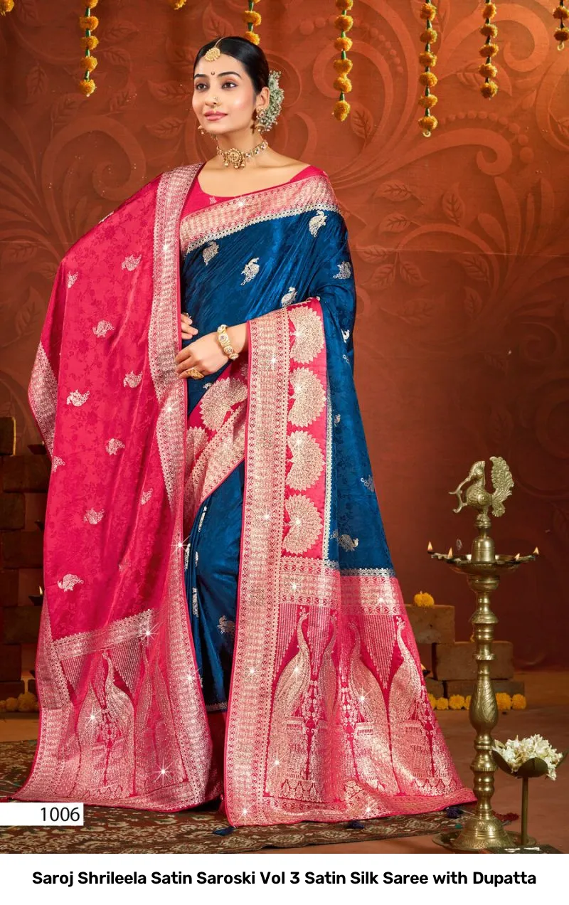 Saroj Shrileela Satin Saroski Vol 3 Satin Silk Saree with Dupatta - Image 7