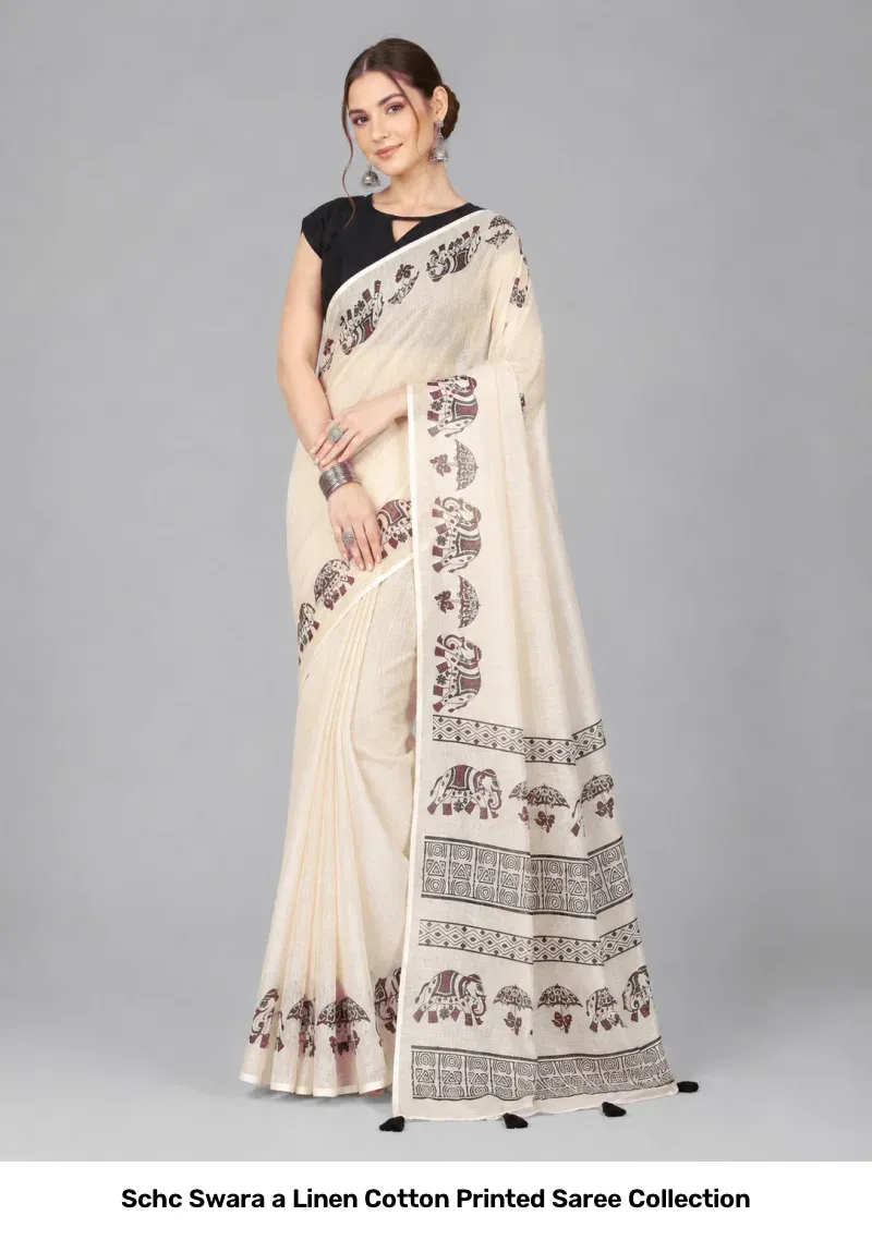 Schc Swara a Linen Cotton Printed Saree Collection - Image 3