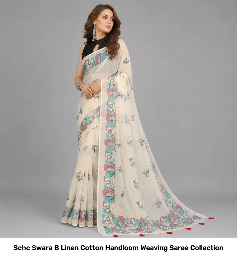 Schc Swara B Linen Cotton Handloom Weaving Saree Collection - Image 4