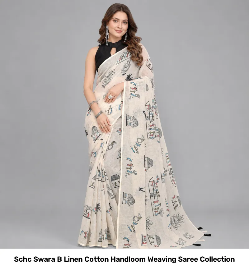 Schc Swara B Linen Cotton Handloom Weaving Saree Collection - Image 6
