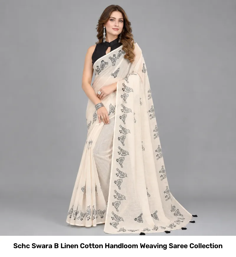 Schc Swara B Linen Cotton Handloom Weaving Saree Collection - Image 7