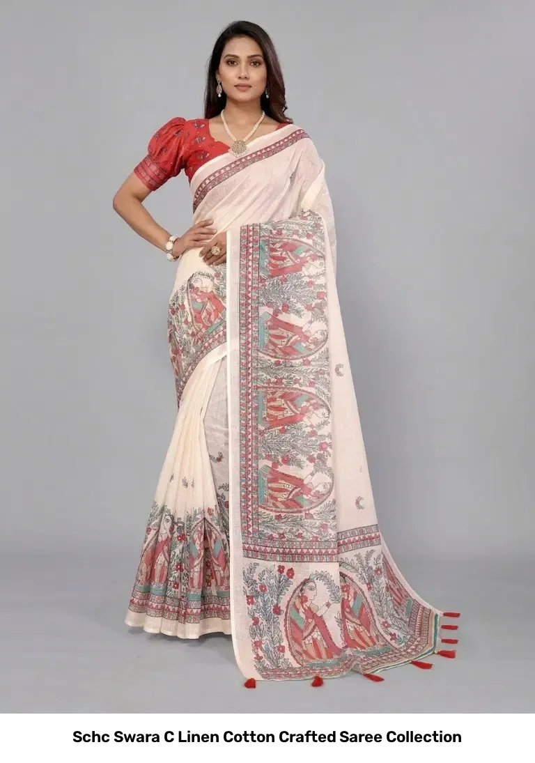 Schc Swara C Linen Cotton Crafted Saree Collection