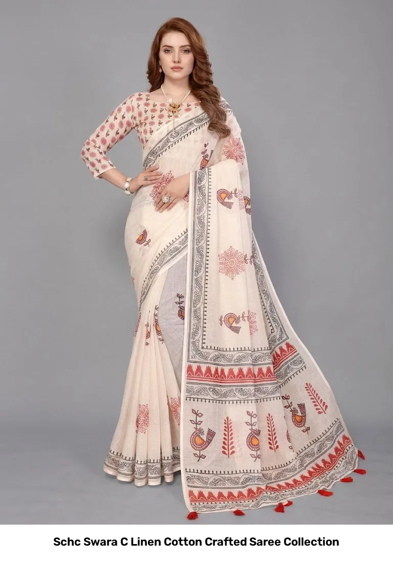 Schc Swara C Linen Cotton Crafted Saree Collection - Image 3