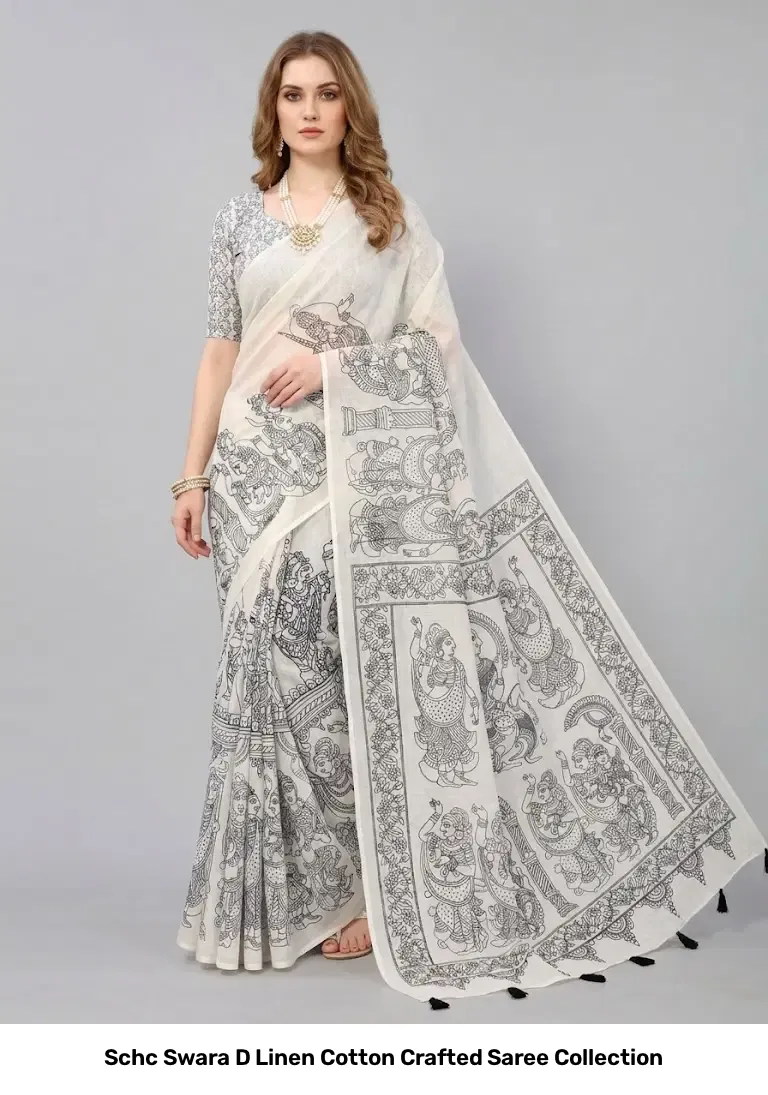 Schc Swara D Linen Cotton Crafted Saree Collection