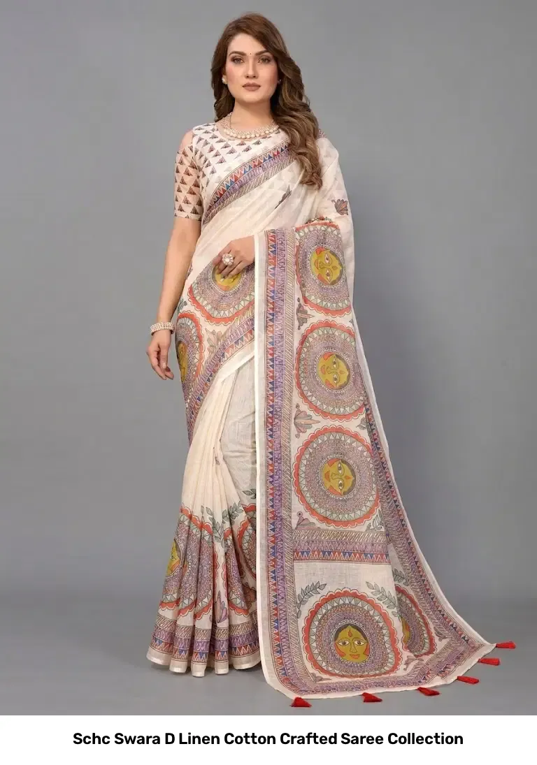 Schc Swara D Linen Cotton Crafted Saree Collection - Image 2