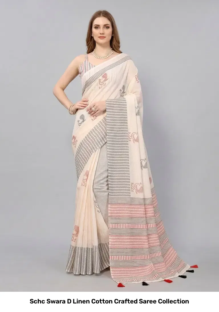 Schc Swara D Linen Cotton Crafted Saree Collection - Image 7