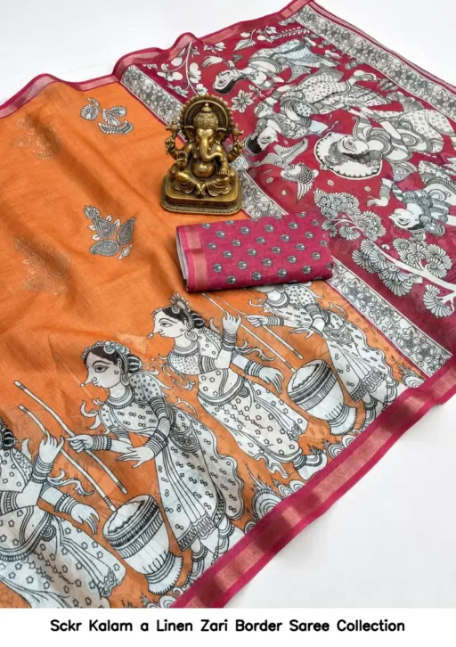 Sckr Kalam a Linen Zari Border Saree Collection