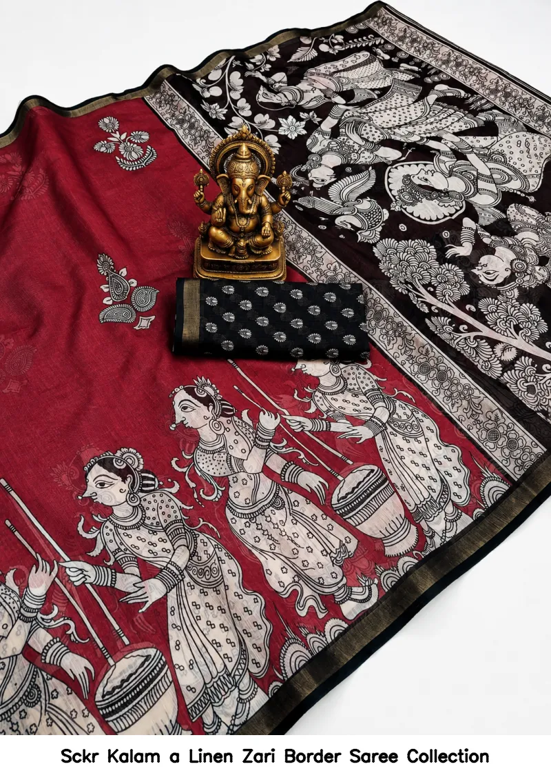 Sckr Kalam a Linen Zari Border Saree Collection - Image 2