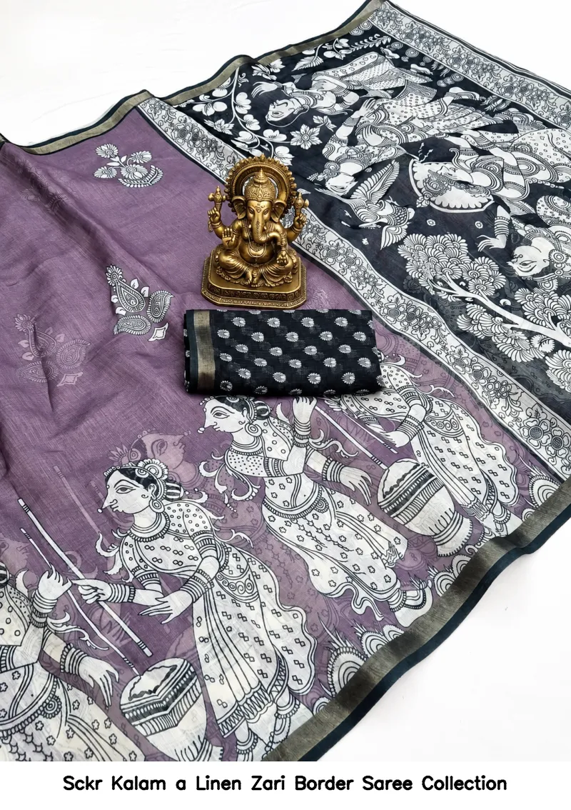 Sckr Kalam a Linen Zari Border Saree Collection - Image 3